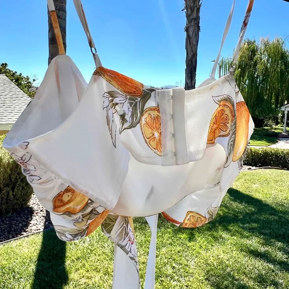 For Love & Lemons Lemonade Tie Front Crop Top White Yellow Size Small - Picture 5 of 6